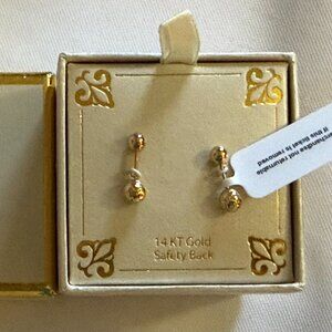 Polished & Textured Front & Back Stud Earrings in 14k Gold